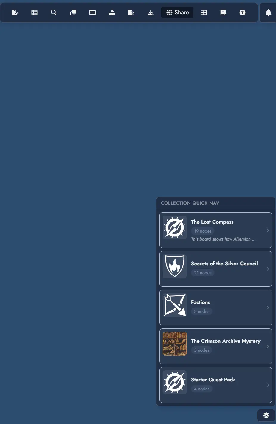 Screenshot of the quick navigation button on the Board