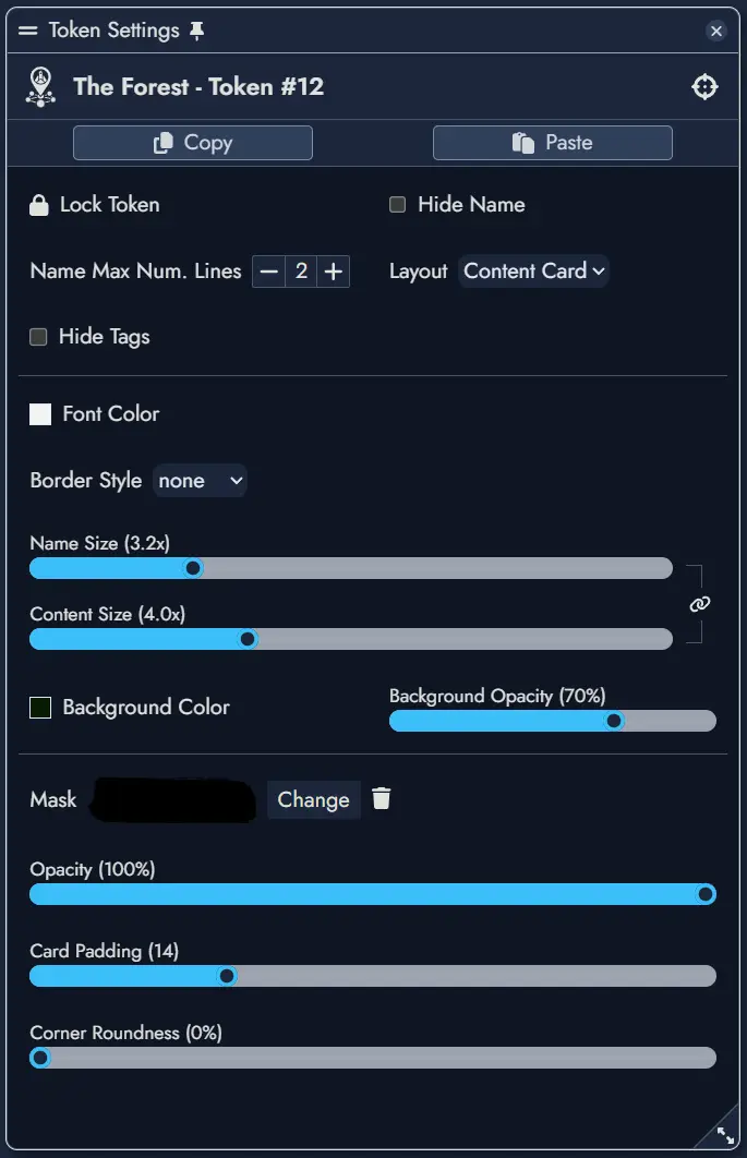 Token Settings Window of a Node - Links Tab