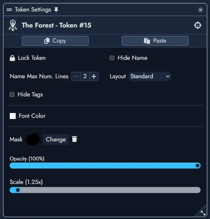 Token Settings Window of a Node - General Tab