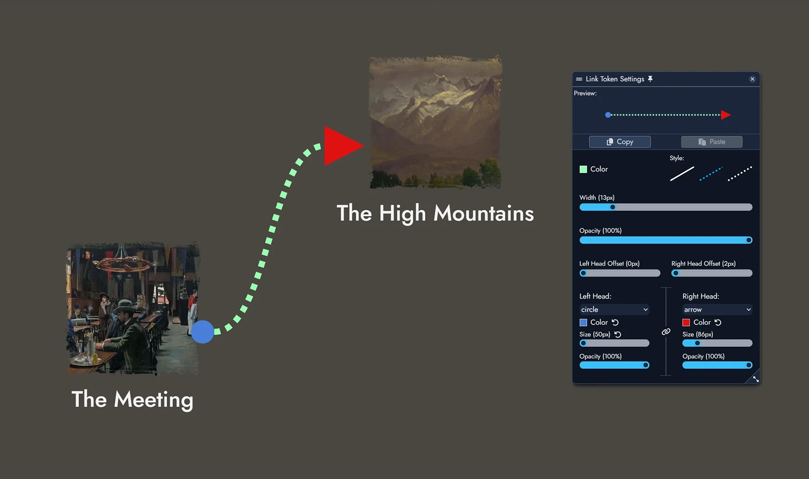 Screenshot of a Link Token's visual settings